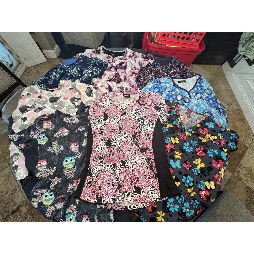 Lot of 8 Women's Scrub Tops - Prestige WonderWink Dickies & More - Size Large L